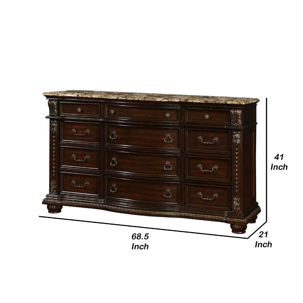 Kera Classic Dresser | 69’’ | 12 Drawers | Sculpted Cherry Brown Wood BM340334