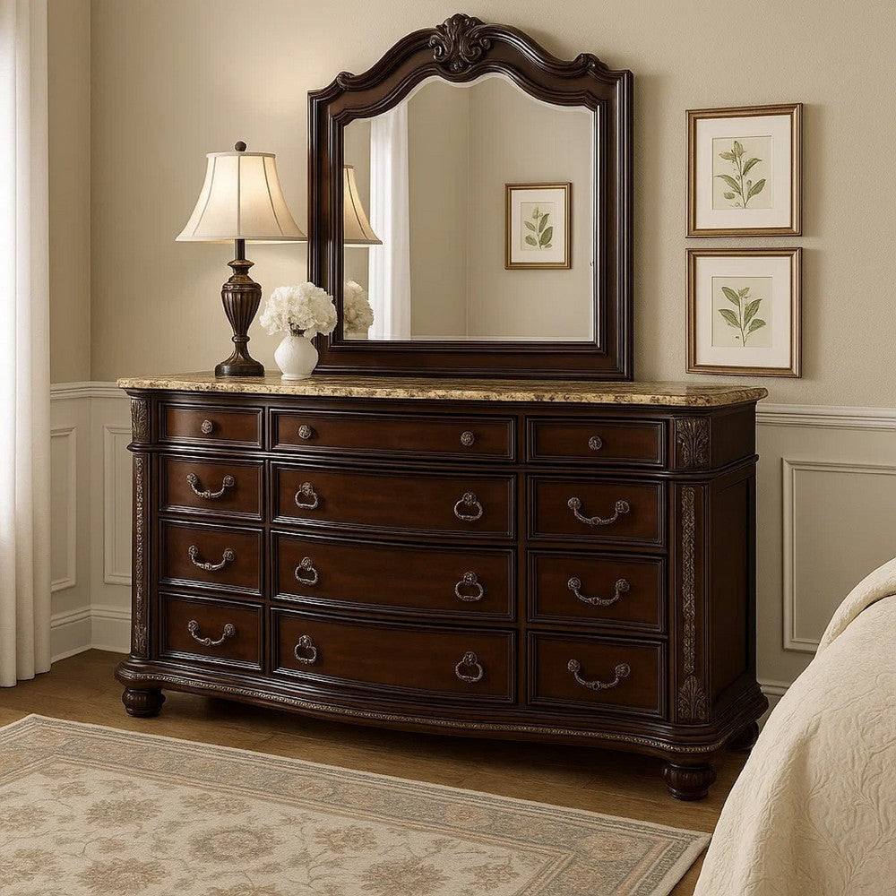 Kera Classic Dresser | 69’’ | 12 Drawers | Sculpted Cherry Brown Wood BM340334