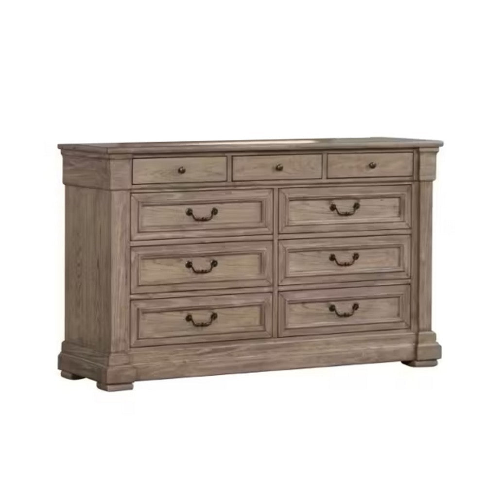 Roi Wide Dresser | 62" | 9 Dovetail Drawers | Weathered Gray