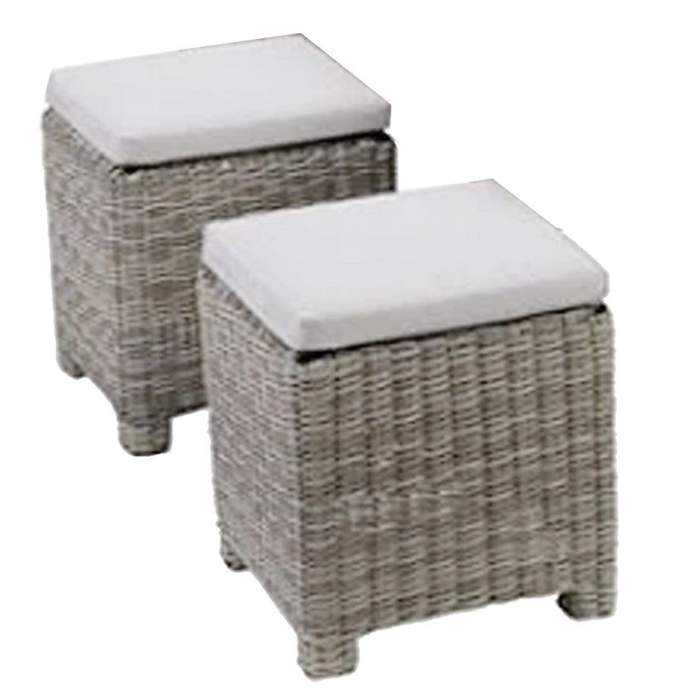 Mia Outdoor Wicker 5pc Sectional Sofa Set w Bench 3 Throw Pillows Gray BM340336