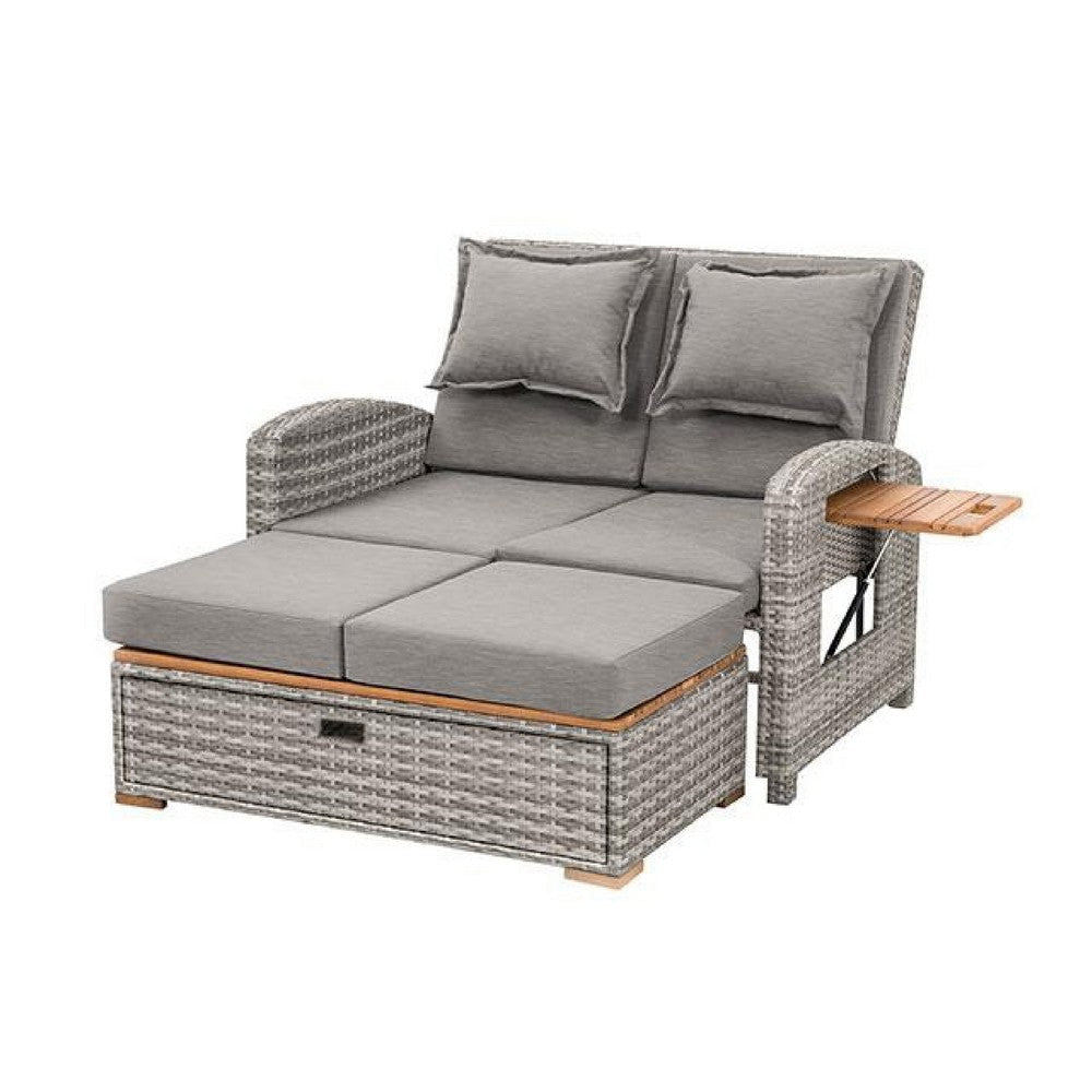 Timy Outdoor Reclining Chaise Lounge Set w Storage Bench | Pillows | Gray BM340338