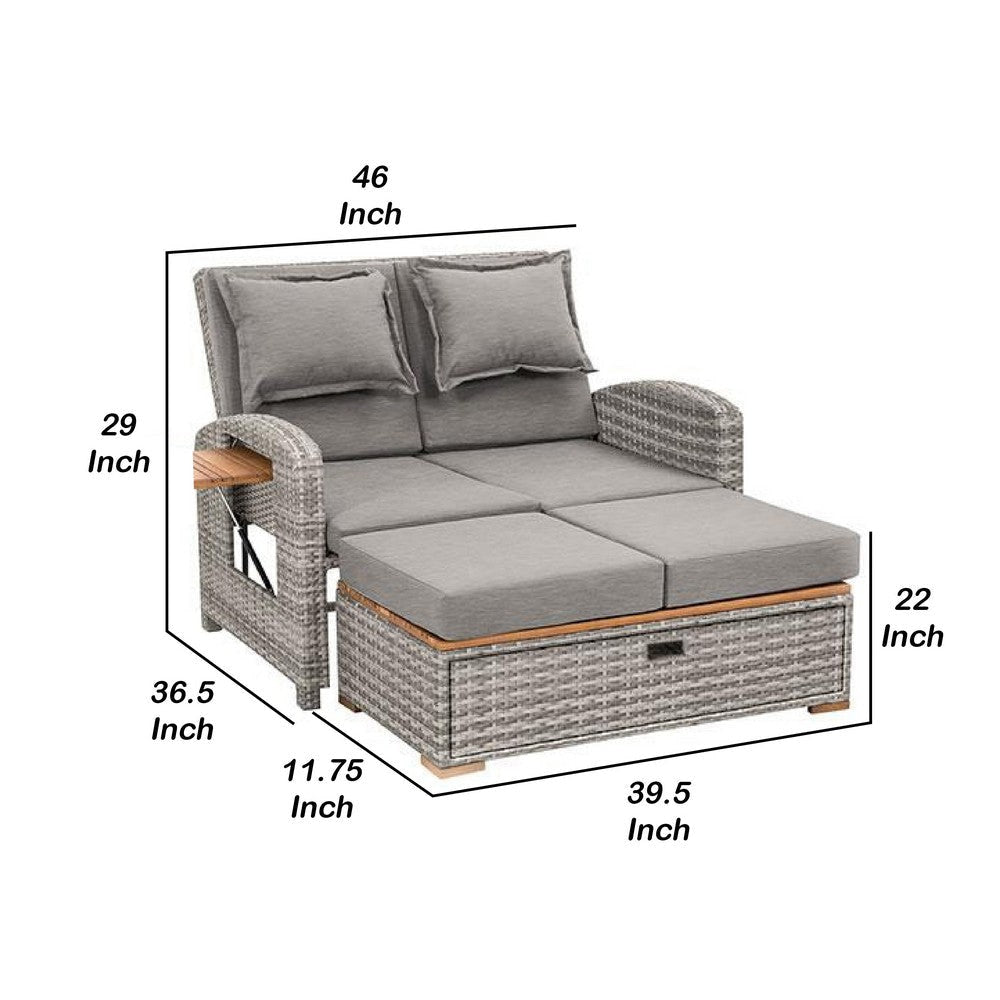 Timy Outdoor Reclining Chaise Lounge Set w Storage Bench | Pillows | Gray BM340338