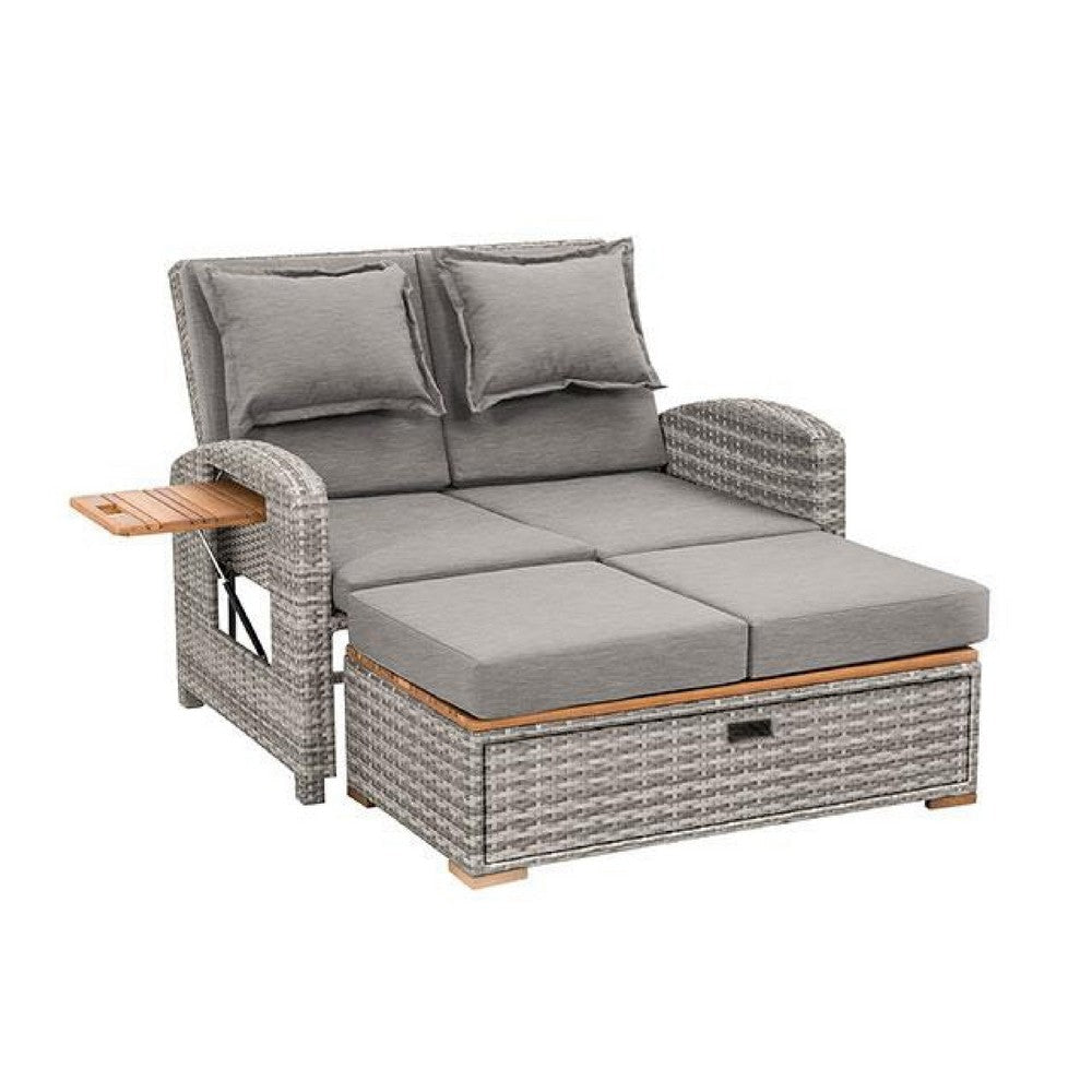 Timy Outdoor Reclining Chaise Lounge Set w Storage Bench | Pillows | Gray
