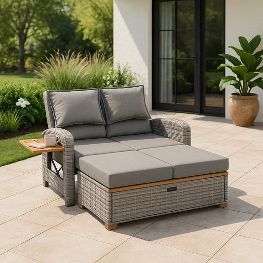 Timy Outdoor Reclining Chaise Lounge Set w Storage Bench | Pillows | Gray BM340338