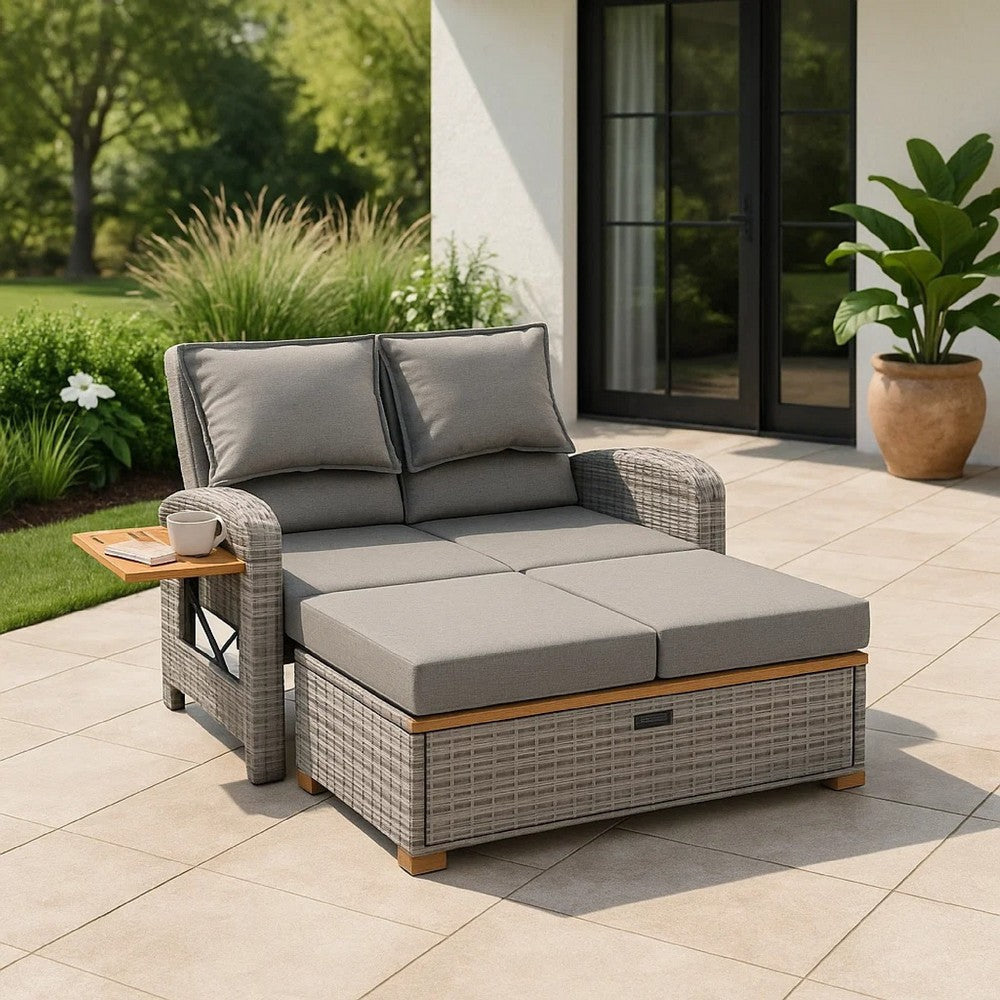 Timy Outdoor Reclining Chaise Lounge Set w Storage Bench | Pillows | Gray BM340338