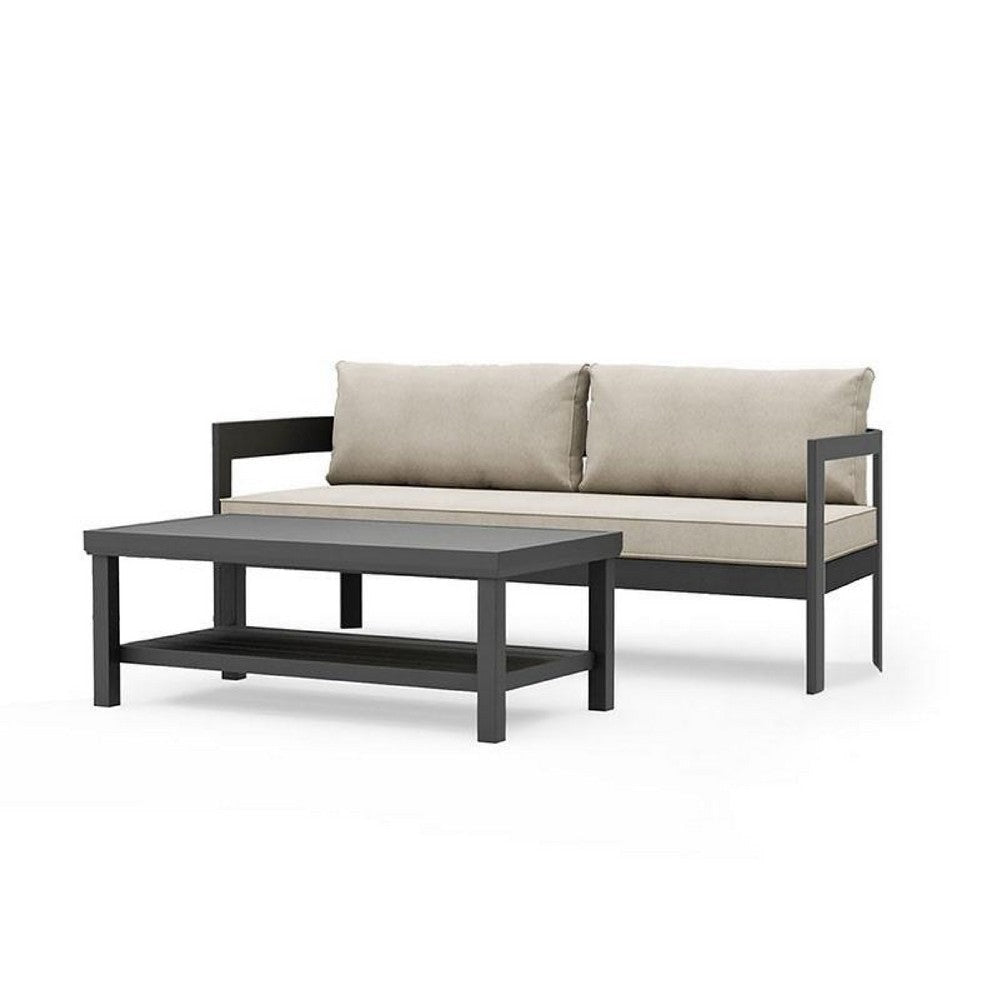 Lea Patio Sofa & Coffee Table Set | Open Storage Shelf | Black Aluminium BM340339