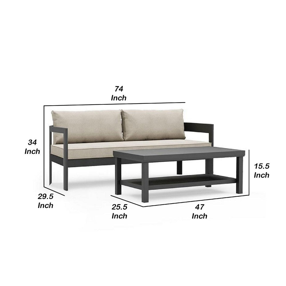 Lea Patio Sofa & Coffee Table Set | Open Storage Shelf | Black Aluminium BM340339