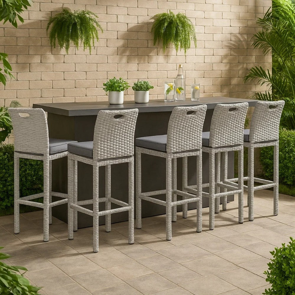 Mio Barstool Chair Set of 6 | Thick Seat Cushion | Gray Wicker Frame BM340340