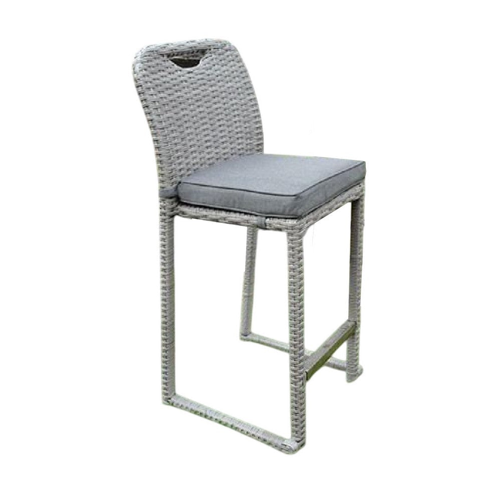 Mio Barstool Chair Set of 6 | Thick Seat Cushion | Gray Wicker Frame