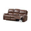 Teli Reclining Sofa w Drop Down Table & Cup Holders | Brown Faux Leather
