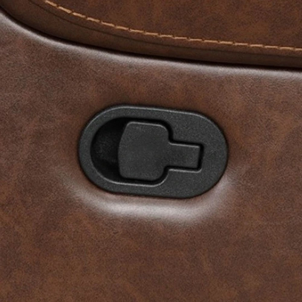 Teli Reclining Sofa w Drop Down Table & Cup Holders | Brown Faux Leather