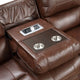 Teli Reclining Sofa w Drop Down Table & Cup Holders | Brown Faux Leather