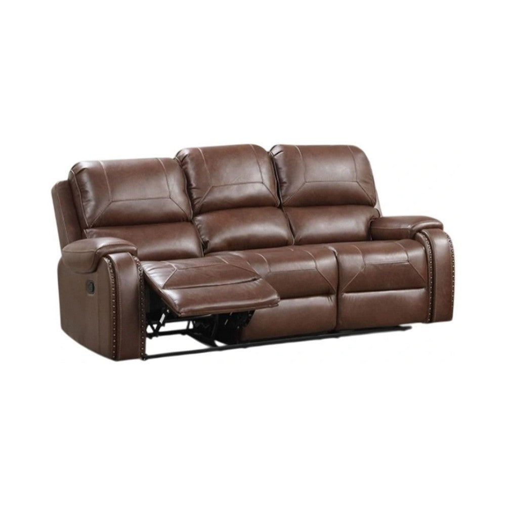 Teli Reclining Sofa w Drop Down Table & Cup Holders | Brown Faux Leather