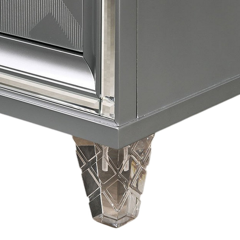 Lin Queen Size Bed | LED | Footboard Storage Drawers | Silver Upholstery BM340344