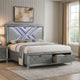 Lin Queen Size Bed | LED | Footboard Storage Drawers | Silver Upholstery