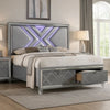 Lin Queen Size Bed | LED | Footboard Storage Drawers | Silver Upholstery