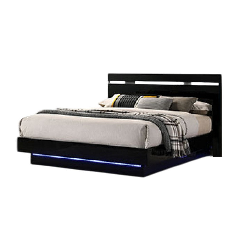 Pero King Size Bed w Silver Trimmed Headboard | LED Footboard | Black BM340346