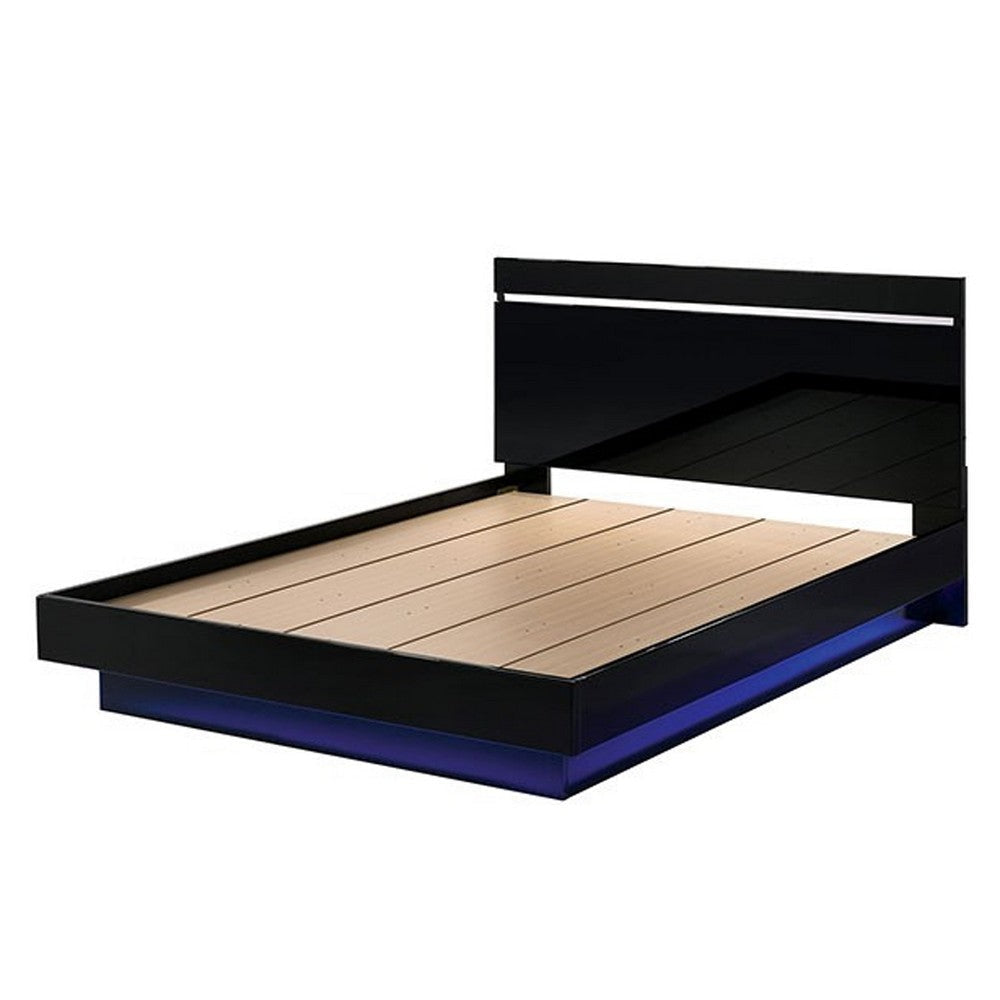 Pero King Size Bed w Silver Trimmed Headboard | LED Footboard | Black BM340346