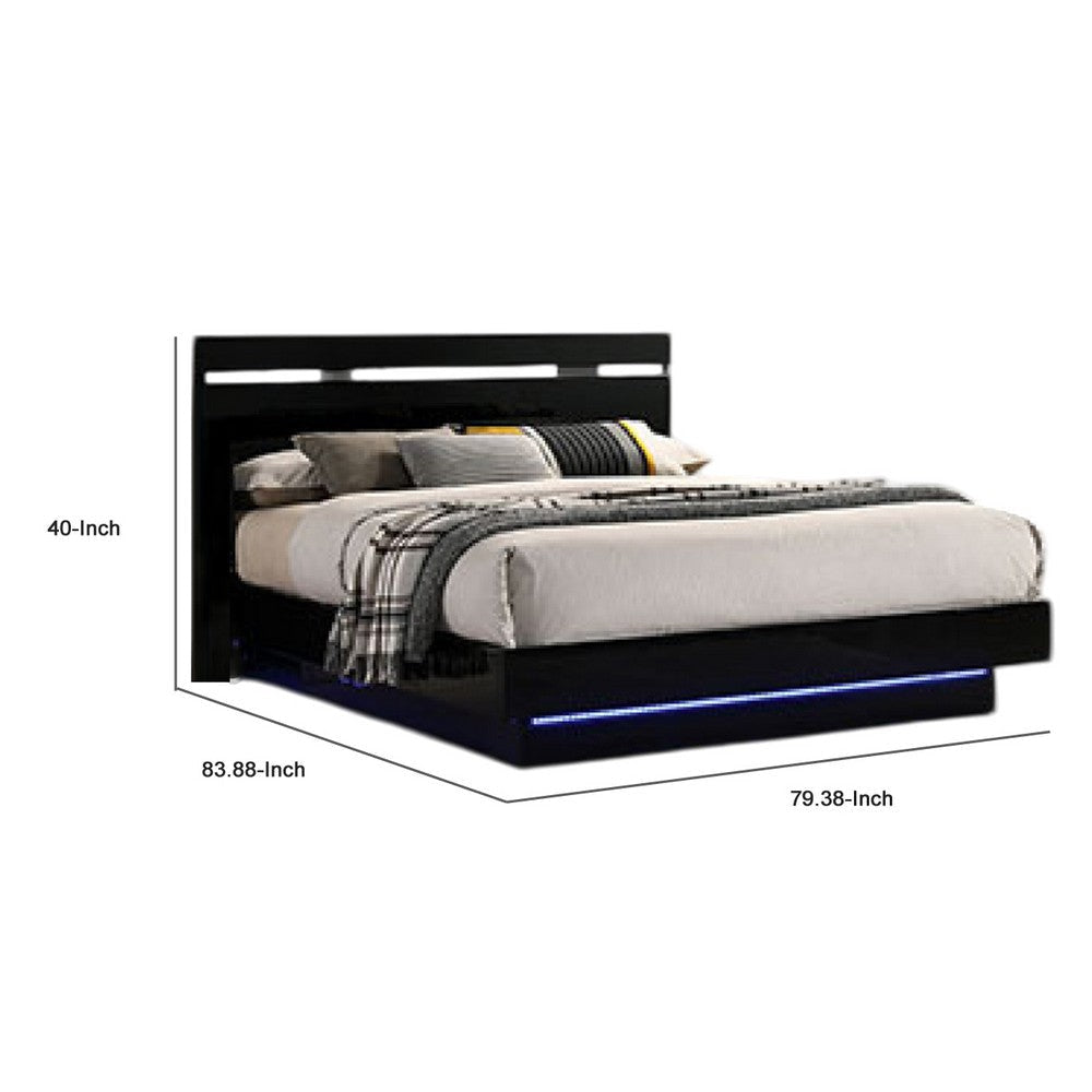 Pero King Size Bed w Silver Trimmed Headboard | LED Footboard | Black BM340346