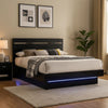 Pero King Size Bed w Silver Trimmed Headboard | LED Footboard | Black