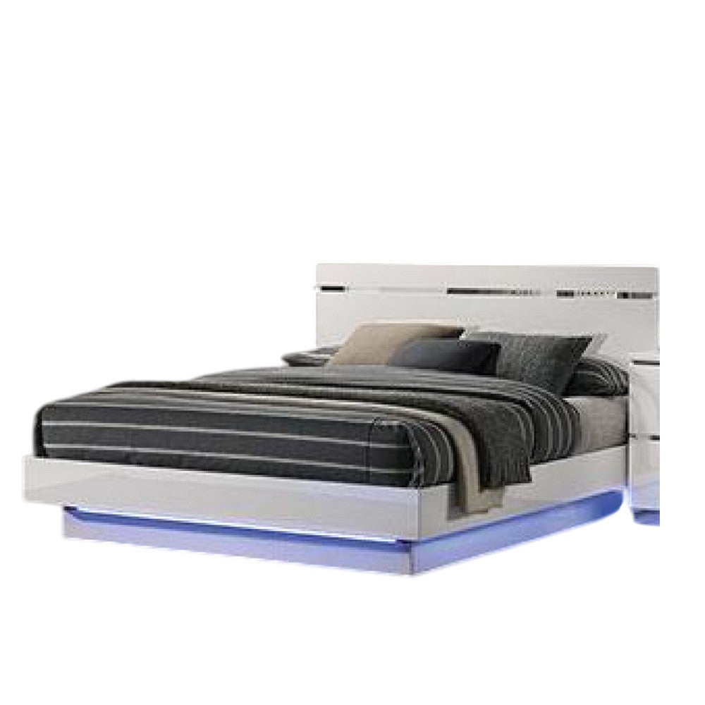 Pero King Size Bed w Silver Trimmed Headboard | LED Footboard | White BM340347