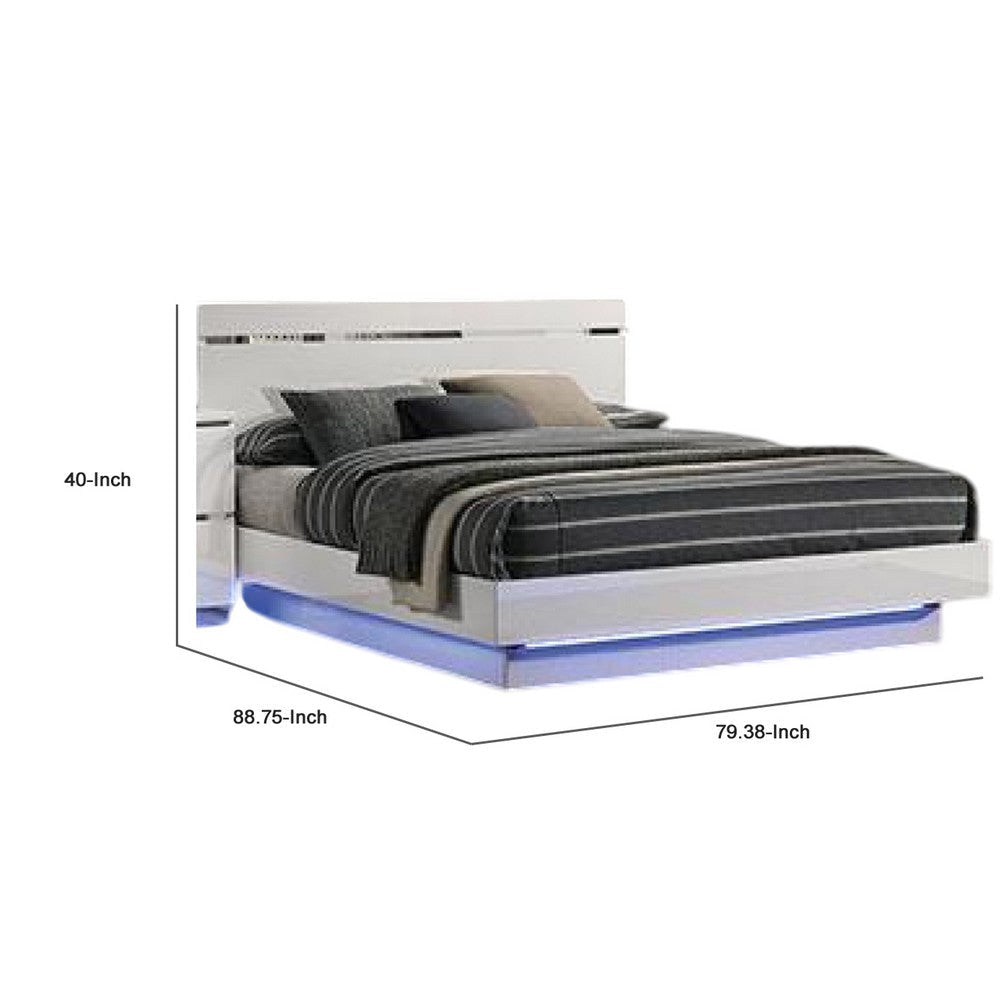 Pero King Size Bed w Silver Trimmed Headboard | LED Footboard | White BM340347