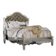 Mila Queen Bed | Carved Button Tufted Faux Leather Upholstery | Mirrored | Silver