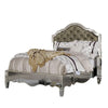 Mila Queen Bed | Carved Button Tufted Faux Leather Upholstery | Mirrored | Silver BM340349