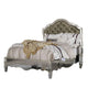 Mila Queen Bed | Carved Button Tufted Faux Leather Upholstery | Mirrored | Silver BM340349
