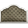 Mila Queen Bed | Carved Button Tufted Faux Leather Upholstery | Mirrored | Silver BM340349