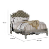 Mila Queen Bed | Carved Button Tufted Faux Leather Upholstery | Mirrored | Silver BM340349