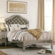 Mila Queen Bed | Carved Button Tufted Faux Leather Upholstery | Mirrored | Silver
