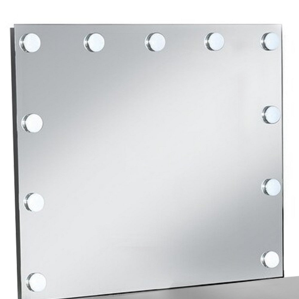 Vaz 3pc LED Mirror Vanity Table Set w Padded Stool| Glass Top | Gray BM340350