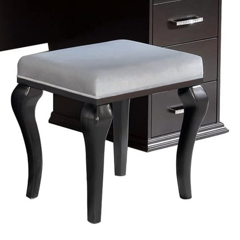 Vaz 3pc LED Mirror Vanity Table Set w Padded Stool| Glass Top | Gray BM340350