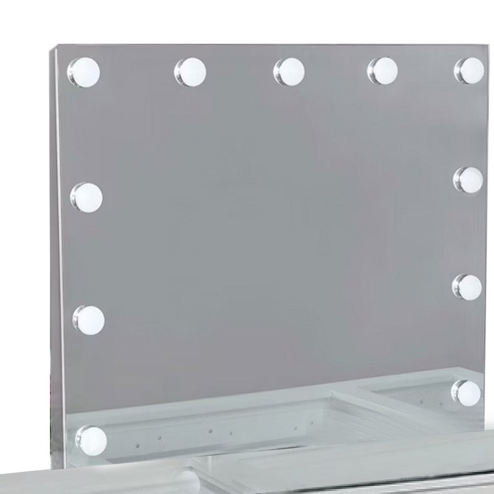 Vaz 3pc LED Mirror Vanity Table Set | Glass Top | Padded Stool | White BM340351