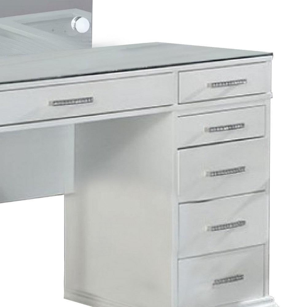 Vaz 3pc LED Mirror Vanity Table Set | Glass Top | Padded Stool | White BM340351