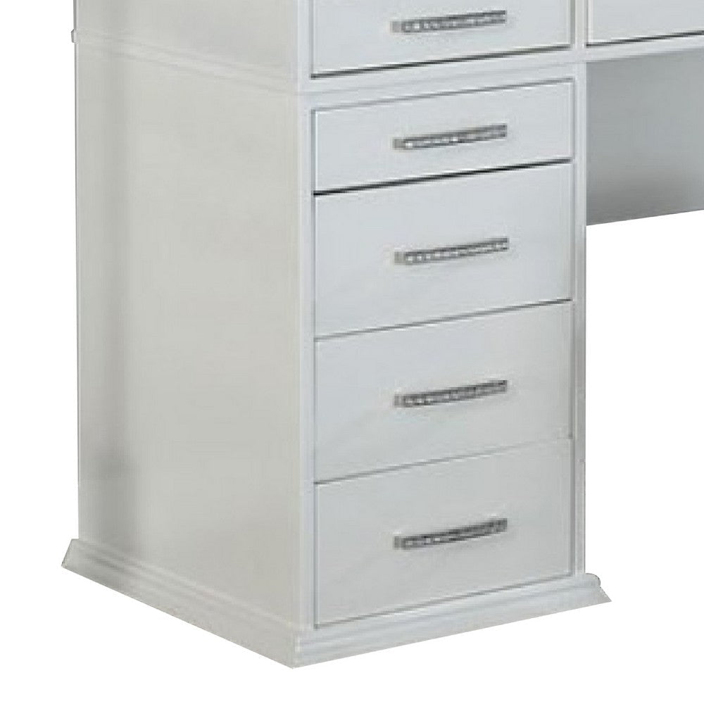 Vaz 3pc LED Mirror Vanity Table Set | Glass Top | Padded Stool | White BM340351