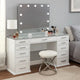 Vaz 3pc LED Mirror Vanity Table Set | Glass Top | Padded Stool | White