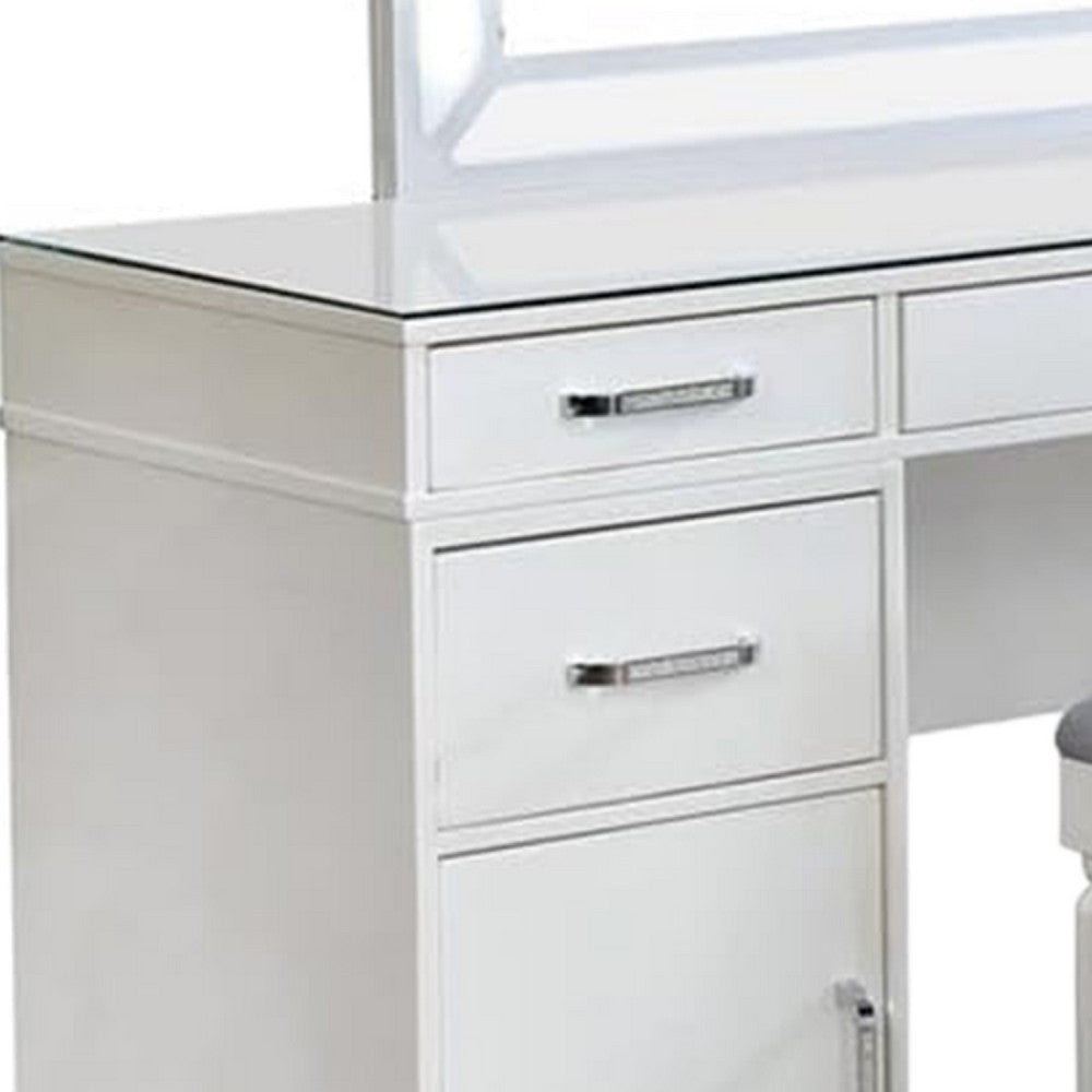 Moe 3 pcs Vanity Set | Desk Stool and Mirror | Glass Top | White BM340353