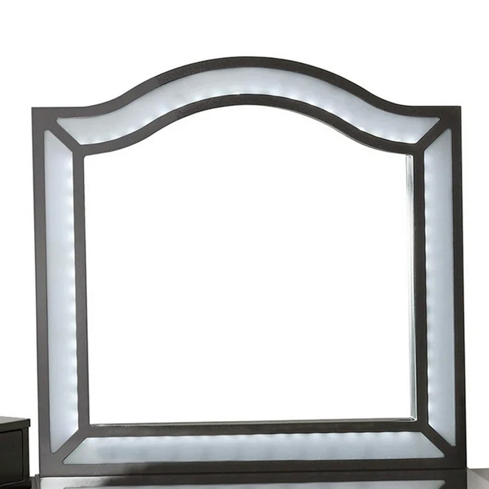 Gena 3pc Vanity Set with Stool | Glass Top Table | LED Mirror | Obsidian Gray BM340354