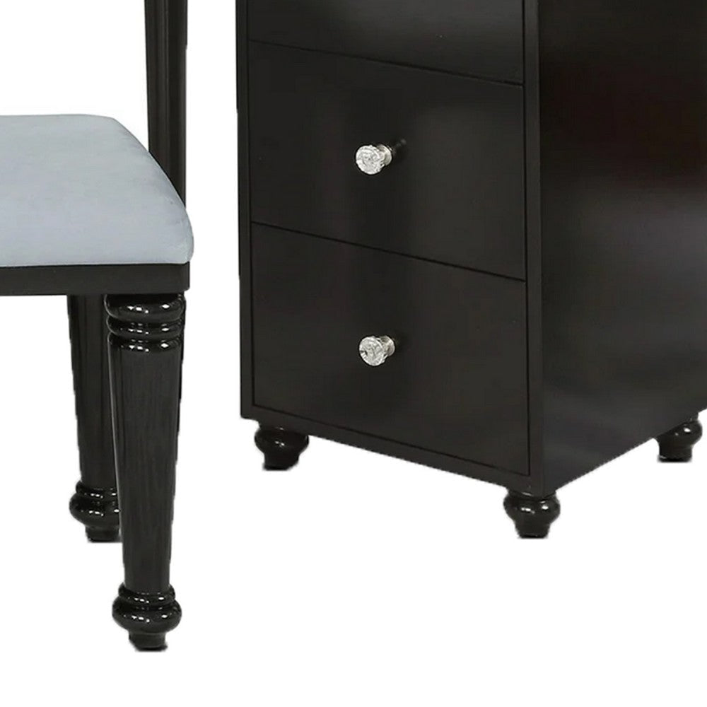 Gena 3pc Vanity Set with Stool | Glass Top Table | LED Mirror | Obsidian Gray BM340354