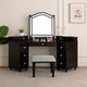 Gena 3pc Vanity Set with Stool | Glass Top Table | LED Mirror | Obsidian Gray