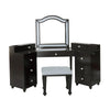 Gena 3pc Vanity Set with Stool | Glass Top Table | LED Mirror | Obsidian Gray