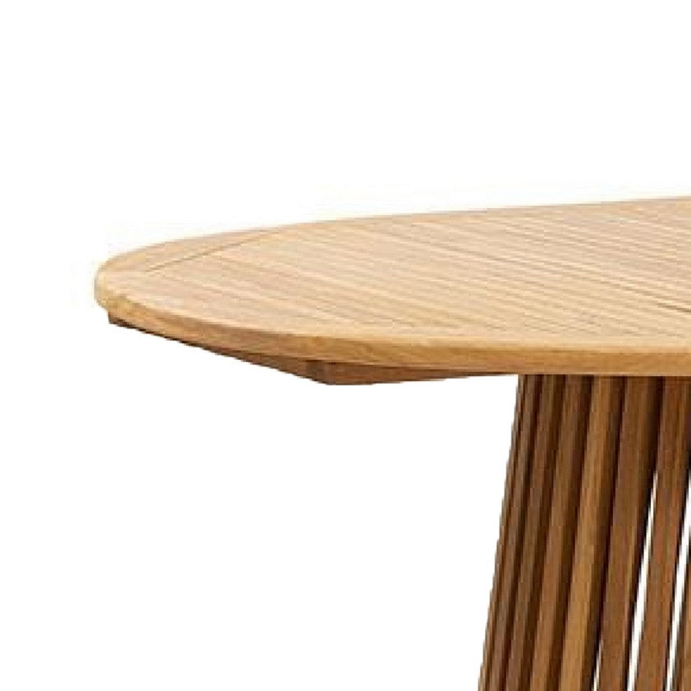 Lev Dining Table | 79" Oval Top | Pedestal Base | Natural Brown Wood