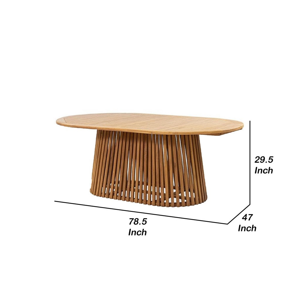 Lev Dining Table | 79" Oval Top | Pedestal Base | Natural Brown Wood
