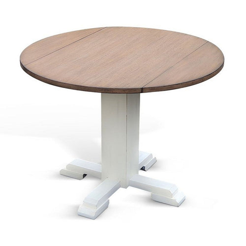 Lemy Round Dining Table w Drop Leaves | 40" Dark Brown Top | White