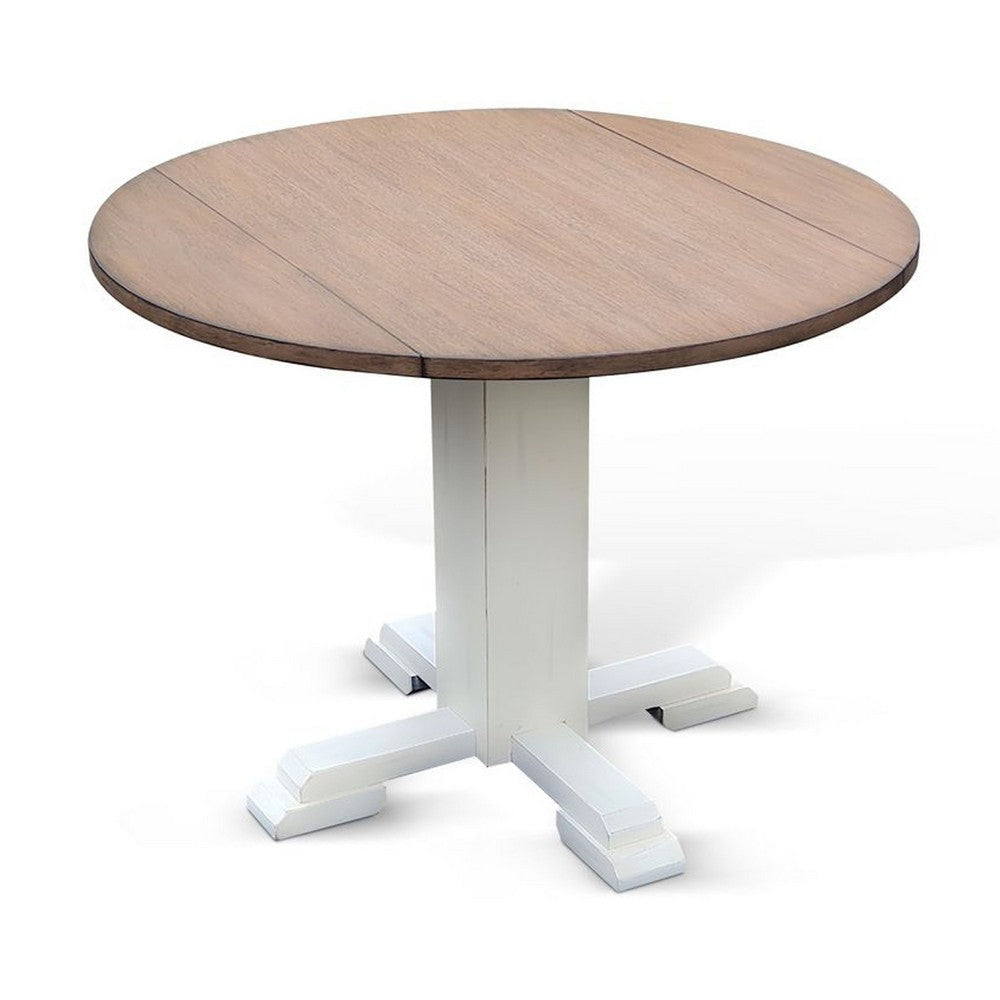 Lemy Round Dining Table w Drop Leaves | 40’’ Dark Brown Top | White BM340356