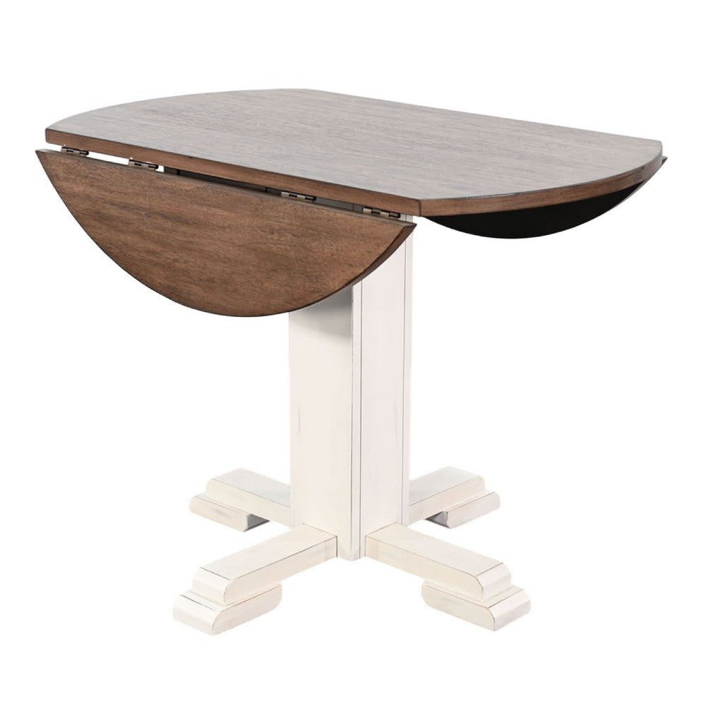 Lemy Round Dining Table w Drop Leaves | 40’’ Dark Brown Top | White BM340356