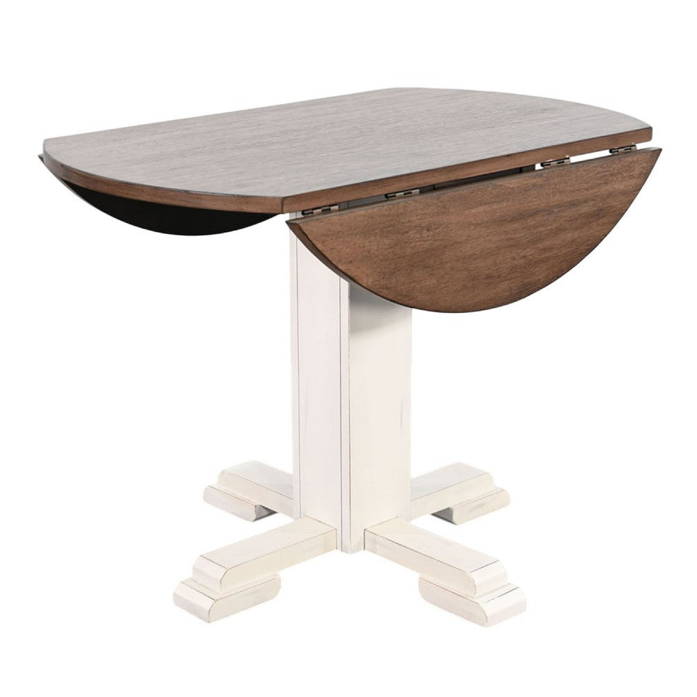 Lemy Round Dining Table w Drop Leaves | 40’’ Dark Brown Top | White BM340356