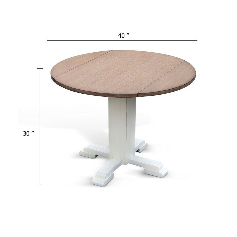 Lemy Round Dining Table w Drop Leaves | 40’’ Dark Brown Top | White BM340356